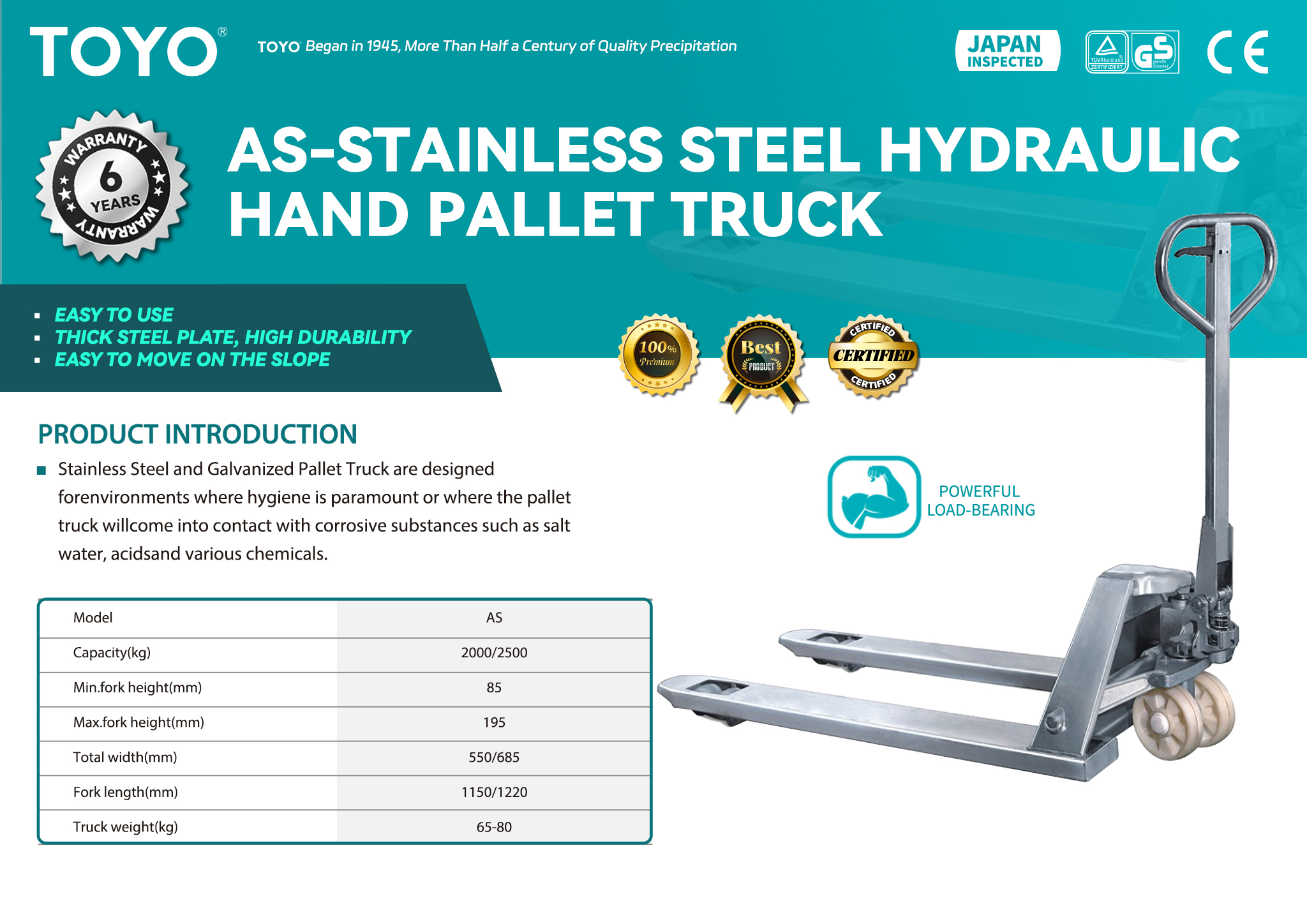 AS Stainless steel Hydraulic Hand Pallet Truck.(x)