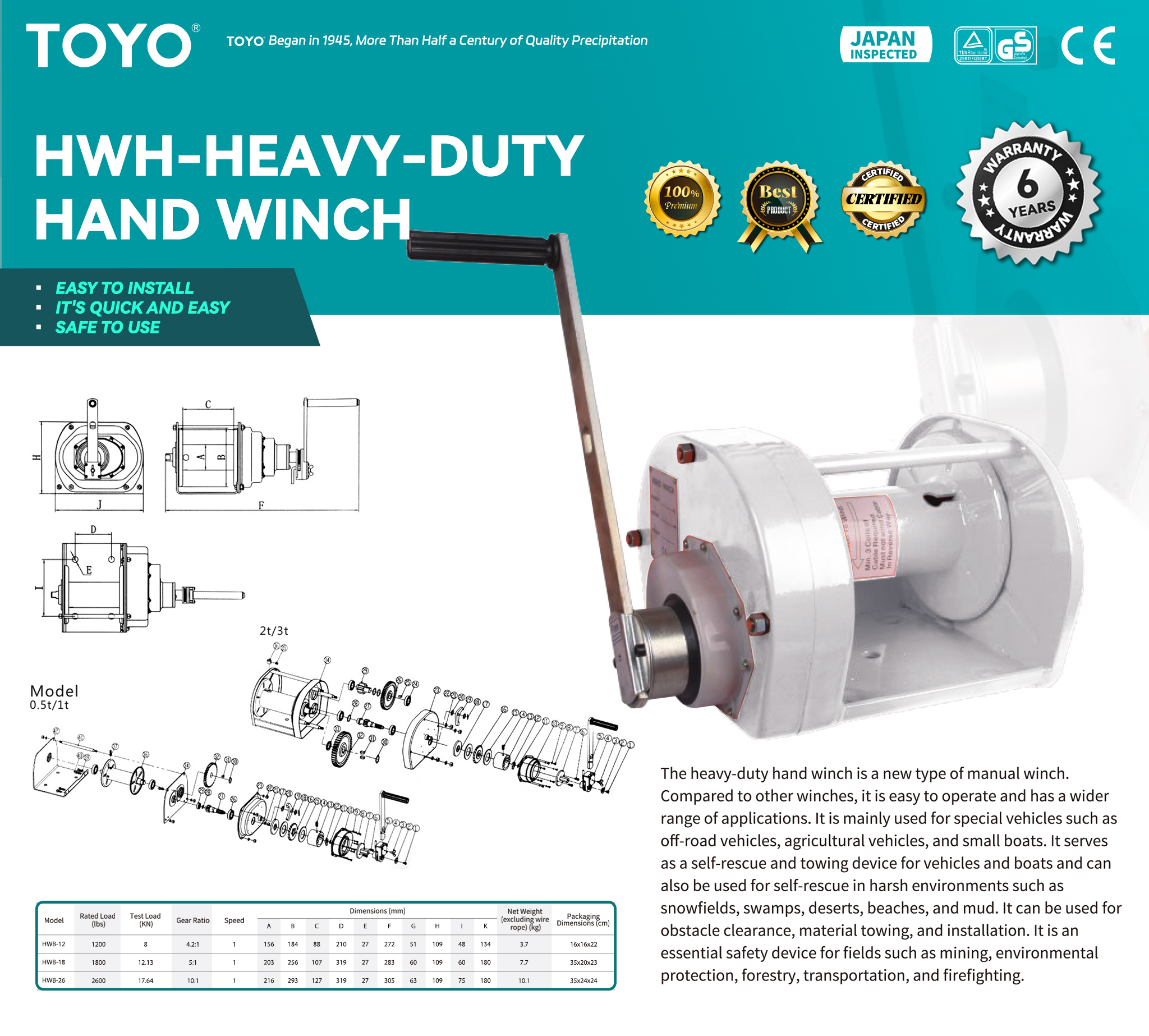 HWH Heavy-Duty Hand Winch(x)