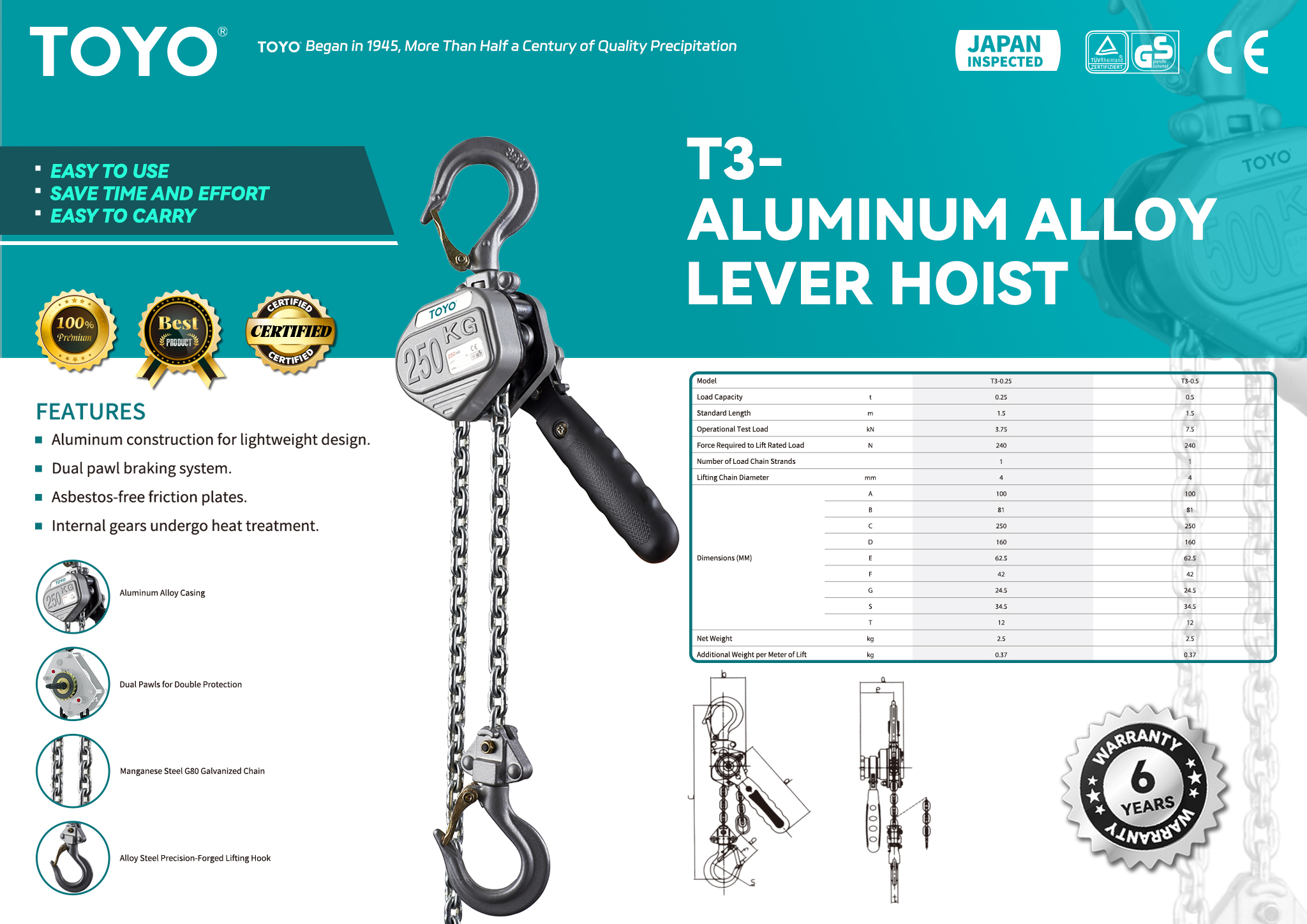 T3 Aluminum Alloy Lever Hoist(X)