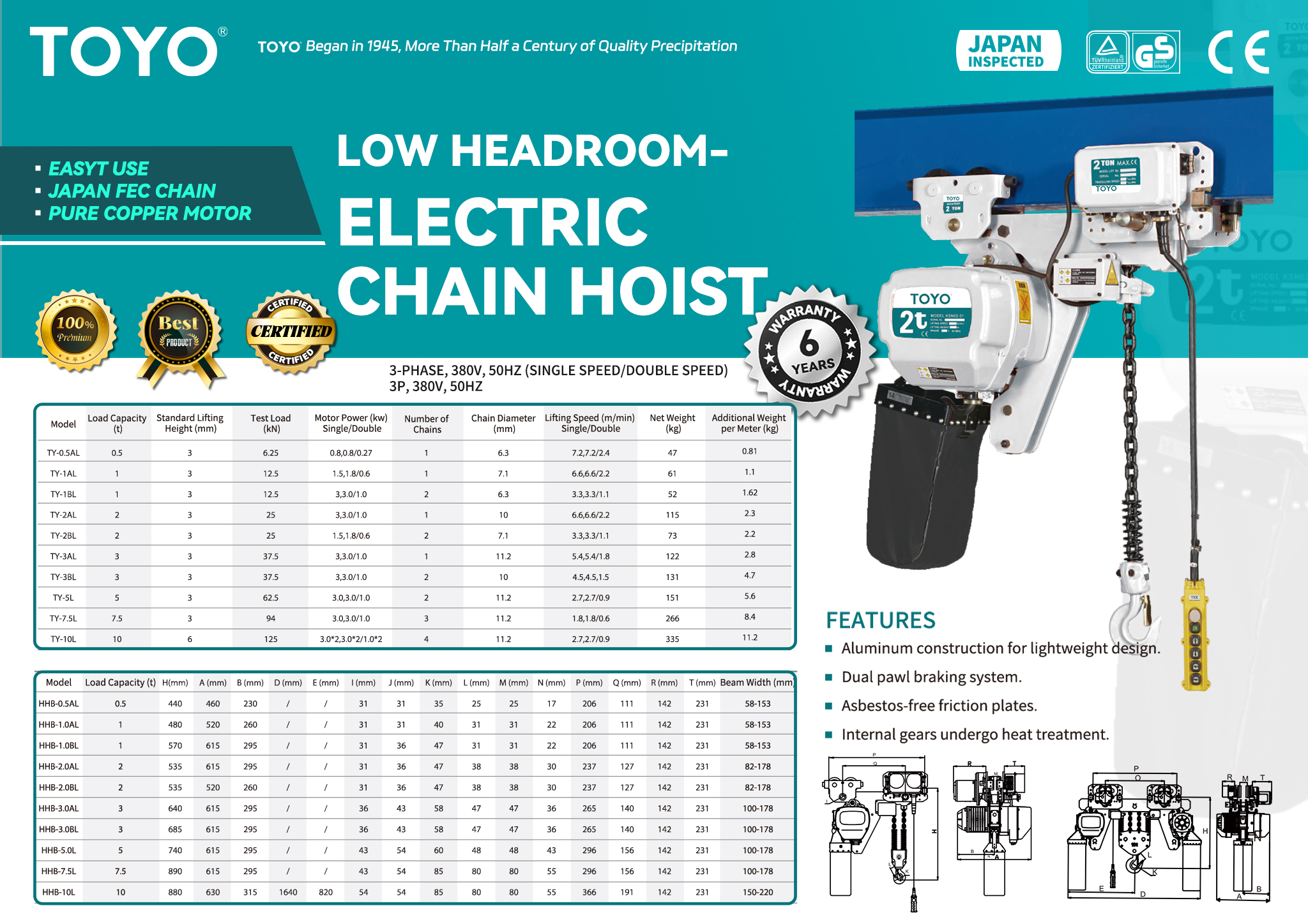 TY1 Electric Chain Hoist (Low Headroom)(X)