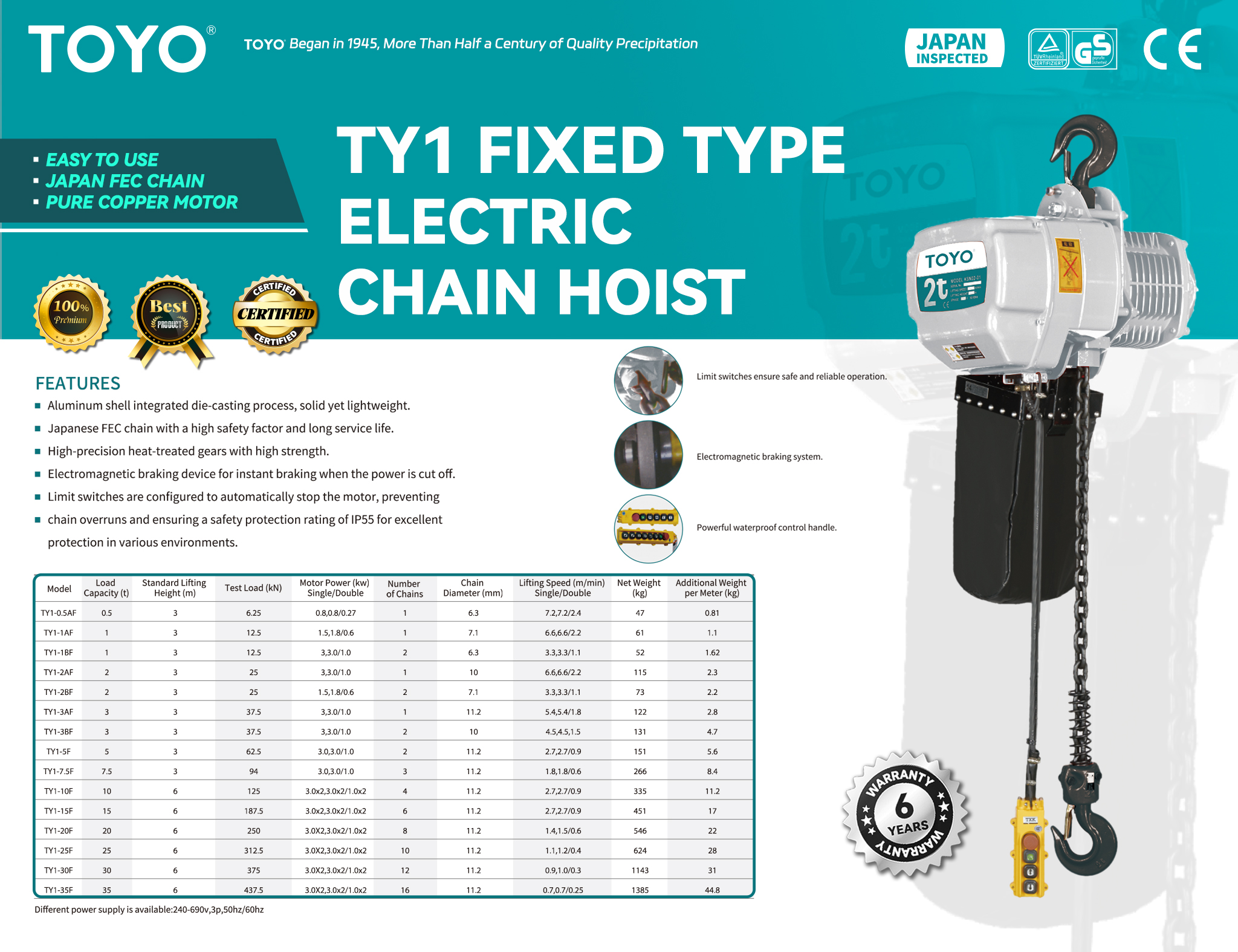 TY1 Fixed Type Electric Chain Hoist(x)