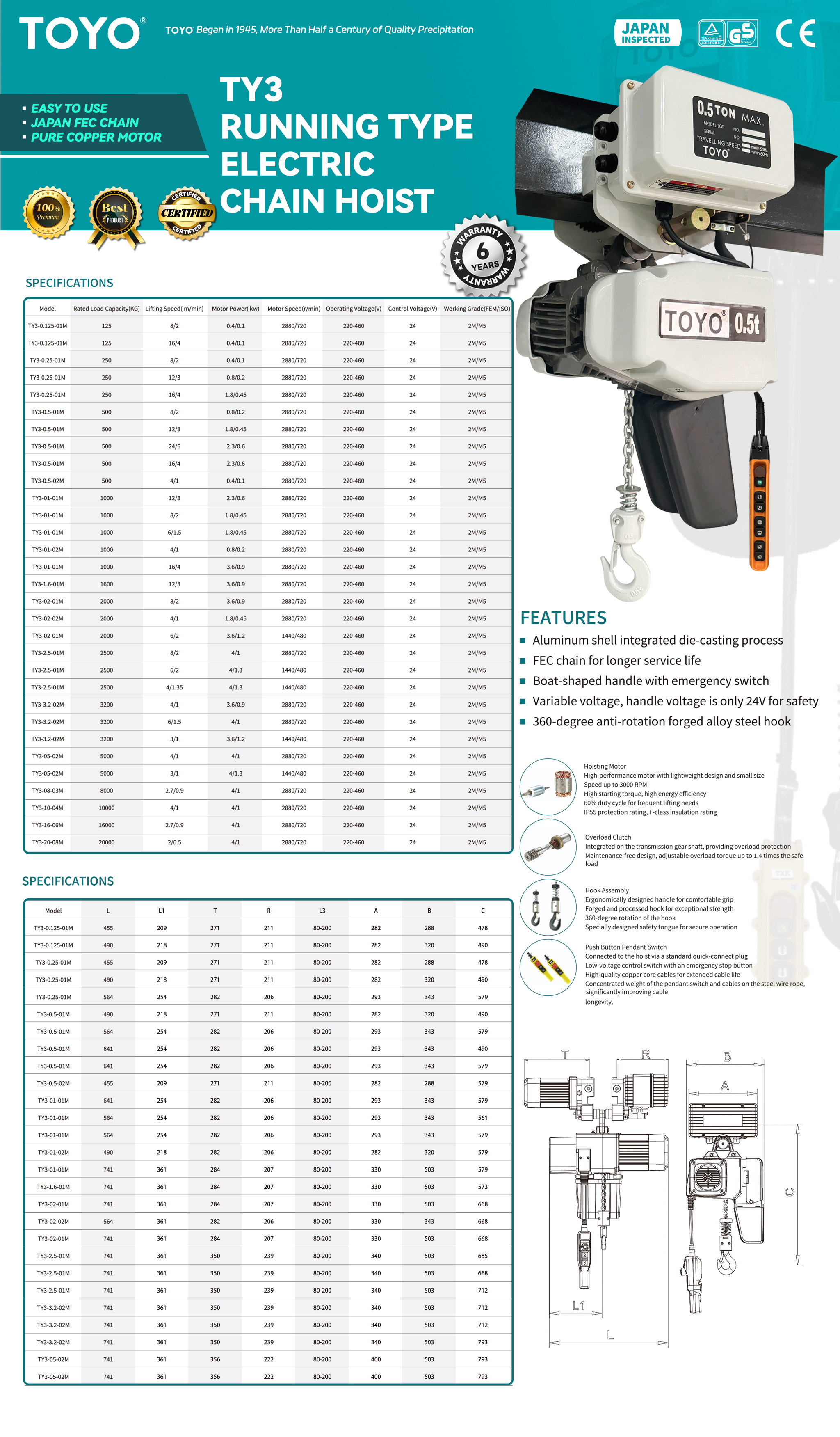 TY3 Running Type Electric Chain Hoist（X)