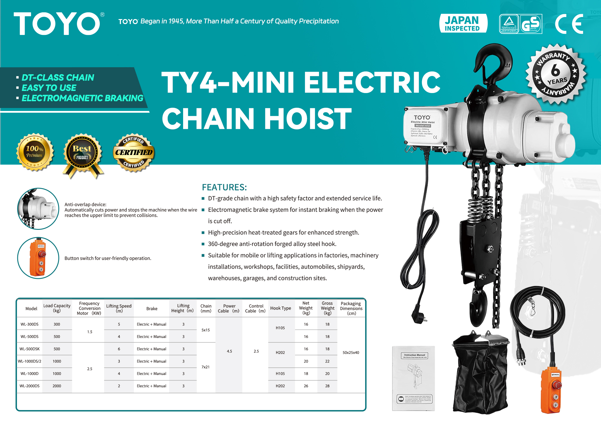 TY4 Running Type Electric Chain Hoist(X)