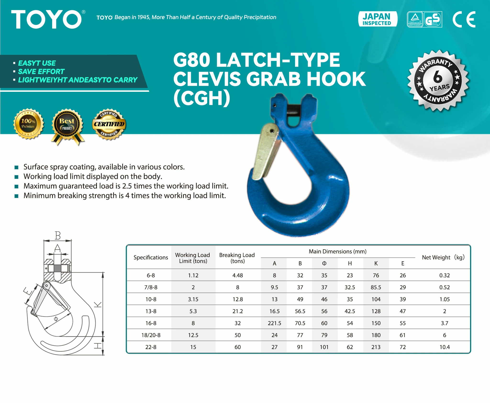 G80 Latch-Type Clevis Grab Hook (CGH)