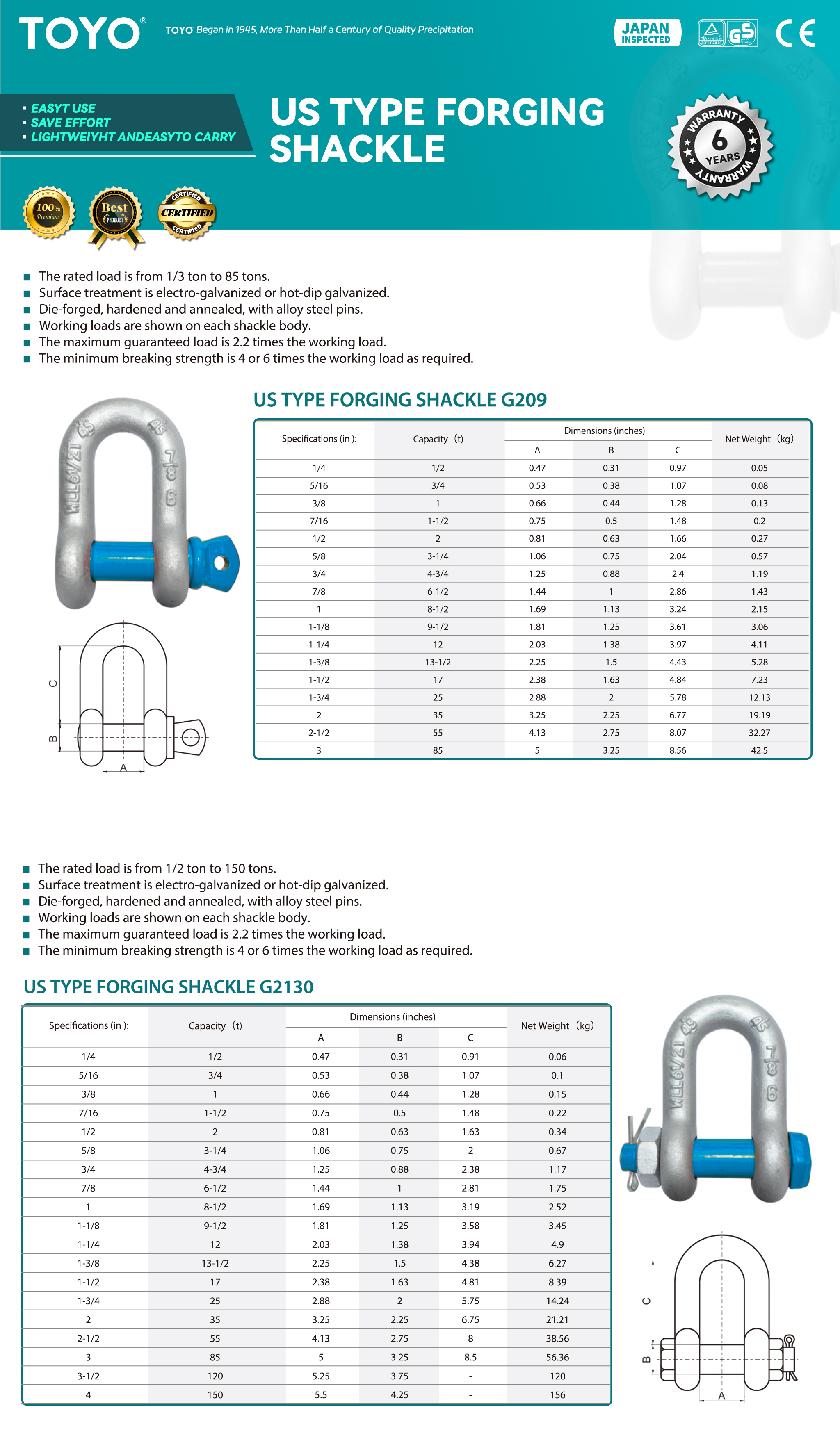 US Type Forging Shackle G209 2(X)2