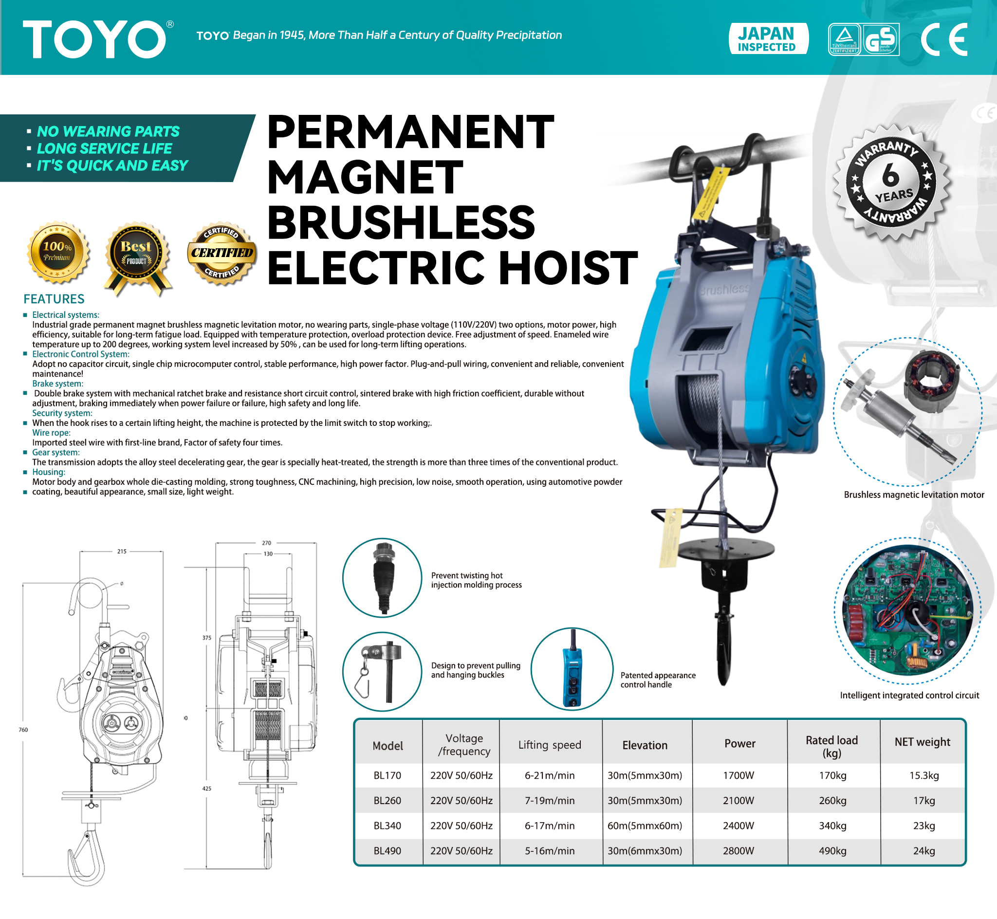 TOYO Permanent Magnet Brushless Electric Hoist: Efficient Lifting Solution for Industrial Applications